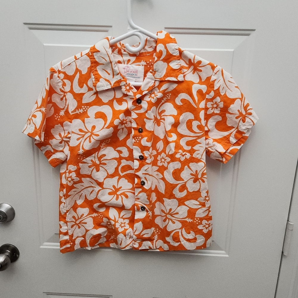 Women's Hawaii Hangover Orange‎ and White Floral Shirt  Size Medium